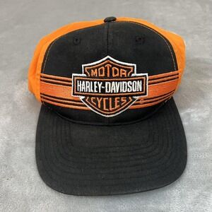 Harley-Davidson Hat Cap Snap Back Black Orange Embroidered Patch Mens Motorcycle